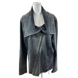 Ladies Blue Saks Fifth Ave Black Mineral Wash Asymmetrical Zipper Jacket Size XL